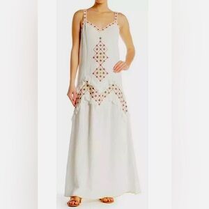 Elegant White Maxi Dress with Colorful Accents( MAX STUDIO LONDON)